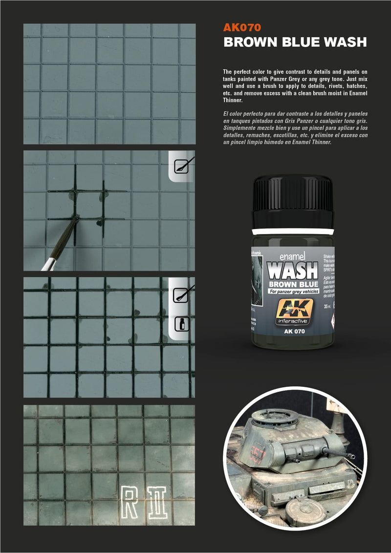 AK Enamel Wash - Brown Blue Wash for Panzer Grey (AK070)