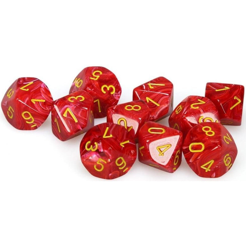 10 D10 Vortex Dice Red with yellow - CHX27244 - Abyss Game Store