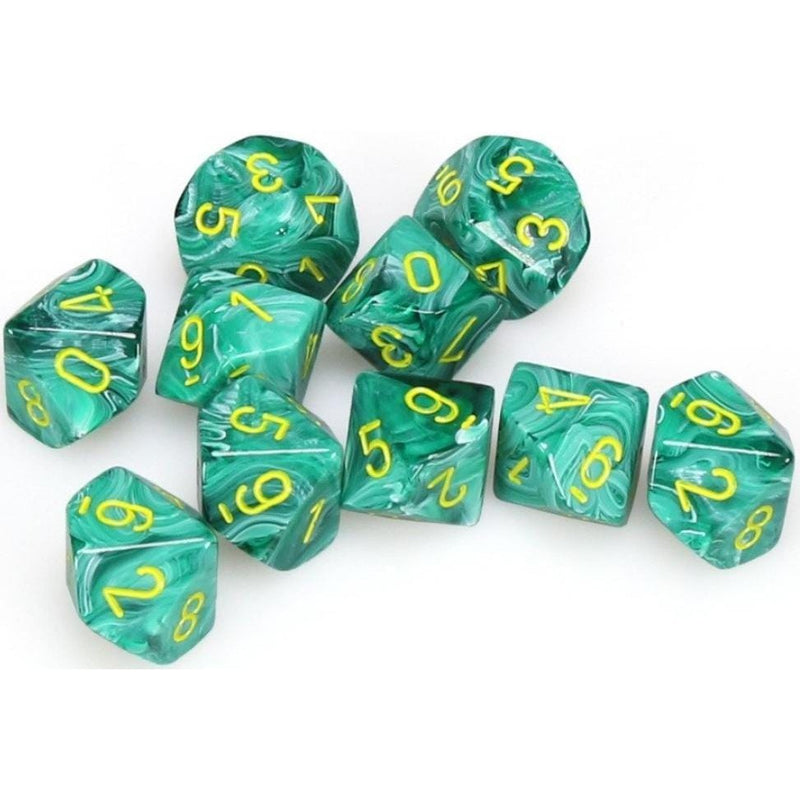 10 D10 Vortex Dice Malachite Green with yellow - CHX27255 - Abyss Game Store