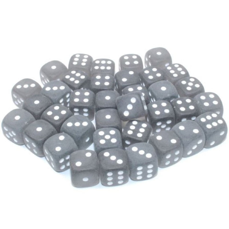 36 D6 Frosted 12mm Dice Smoke w/White - CHXLE415