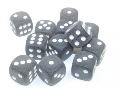 12 D6 Frosted 16mm Dice Smoke w/White - CHXLE409
