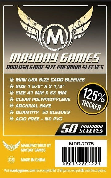 Mayday Games Premium Mini USA Card Sleeve 41 mm x 63 mm 50ct
