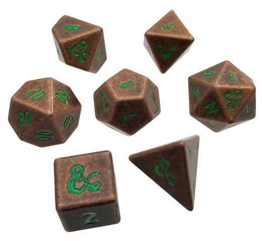 7 Polyhedral Dice Set Heavy Metal D&D Feywild Copper/Green - UP18781