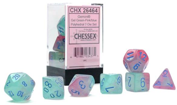 7 Polyhedral Dice Set Gel Green-Pink/blue Luminary - CHX26464