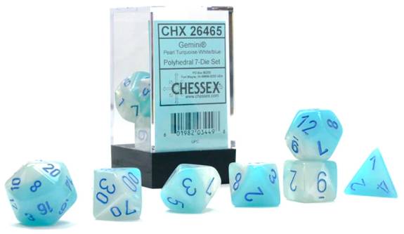 7 Polyhedral Dice Set Pearl Turquoise-White/blue Luminary - CHX26465