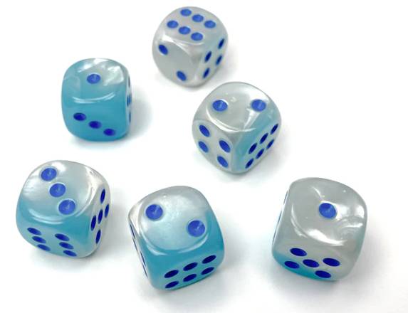 12 D6 Gemini 16mm Dice Polyhedral Pearl Turquoise-White/blue Luminary - CHX26665