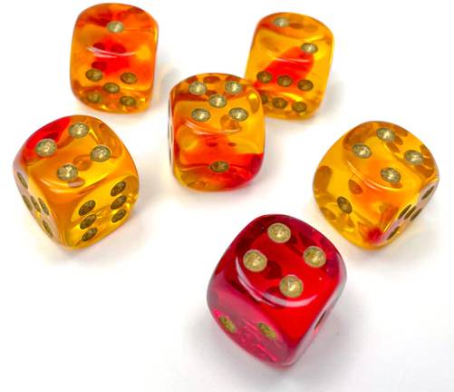 12 D6 Gemini 16mm Dice Polyhedral Translucent Red-Yellow/gold - CHX26668