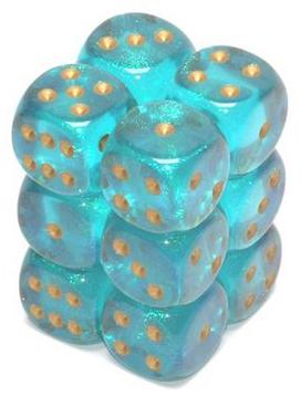 12 D6 Borealis 16mm Dice Teal /gold - CHX27686 - Abyss Game Store