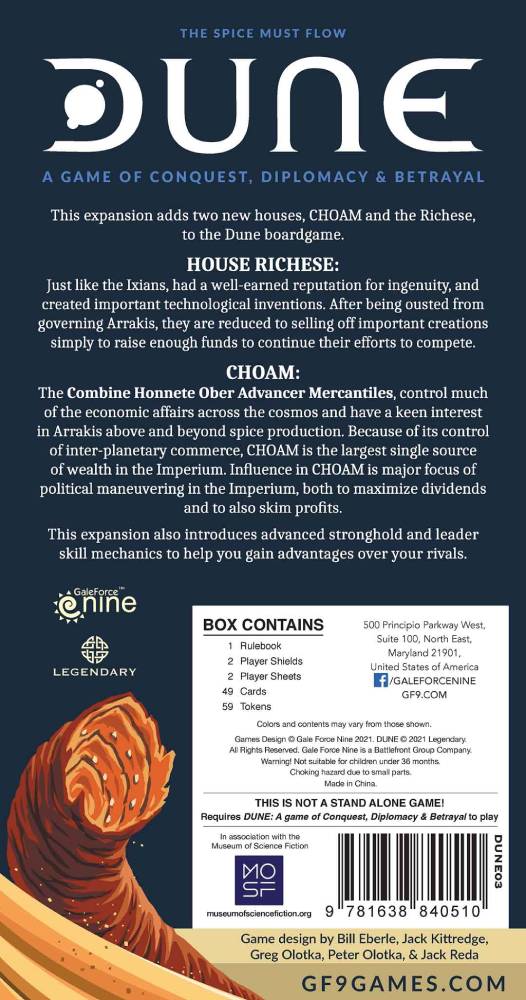 Dune Board Game - Choam & Richese House Expansion