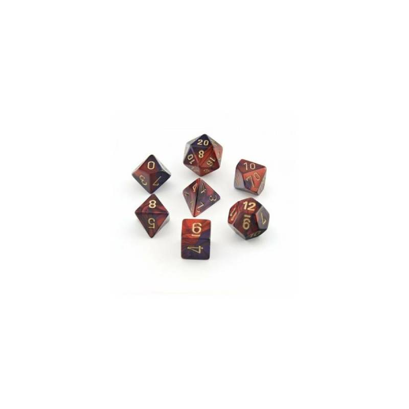 Gemini: Mini 7pc Polyhedral Purple-Red / gold - CHX20626