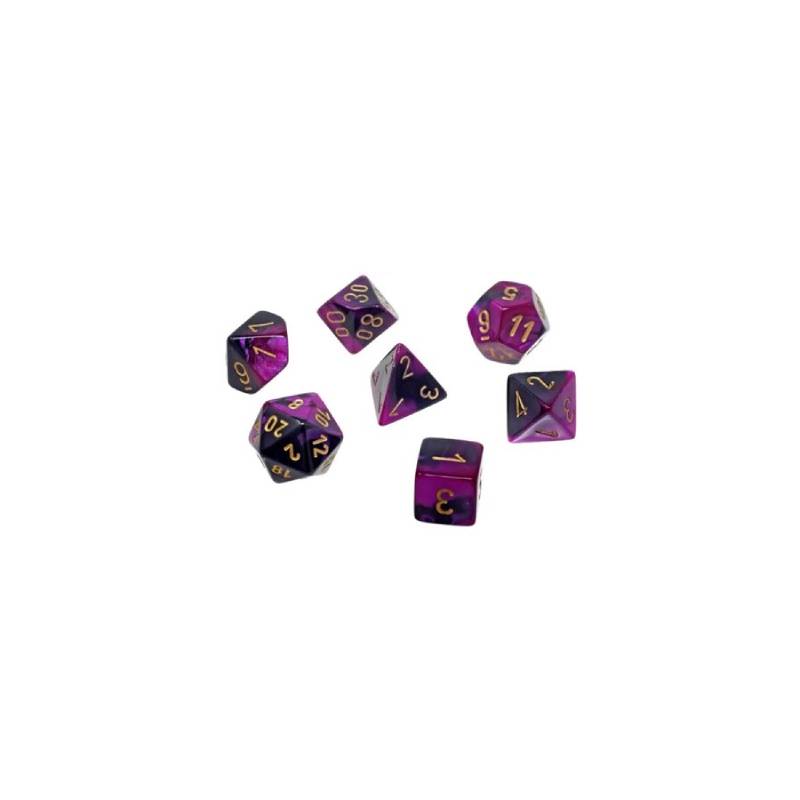 Gemini: Mini 7pc Polyhedral Black-Purple / gold - CHX20640
