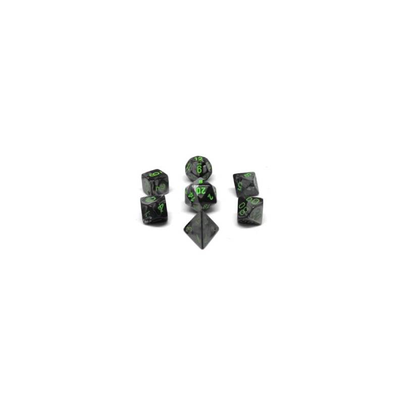 Gemini: Mini 7pc Polyhedral Black-Grey / Green - CHX20645