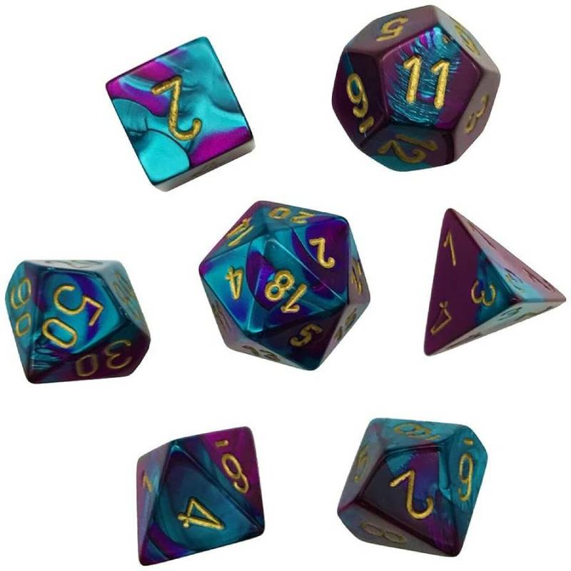 Gemini: Mini 7pc Polyhedral Purple-Teal / gold - CHX20649
