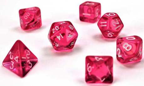 7 Mini-Polyhedral Dice Set Translucent Pink/White - CHX23064