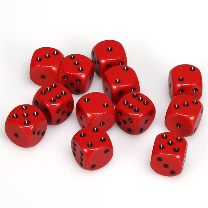 12 D6 Opaque 16mm Dice Red /black - CHX25614 - Abyss Game Store