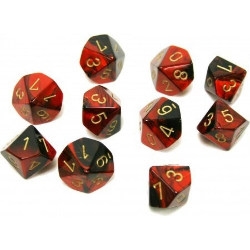 10 D10 Gemini Dice Black Red with Gold - CHX26233 - Abyss Game Store