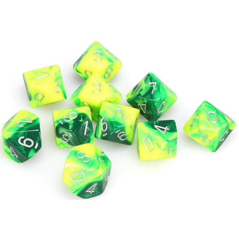 10 D10 Gemini Dice Green-Yellow with Silver - CHX26254 - Abyss Game Store