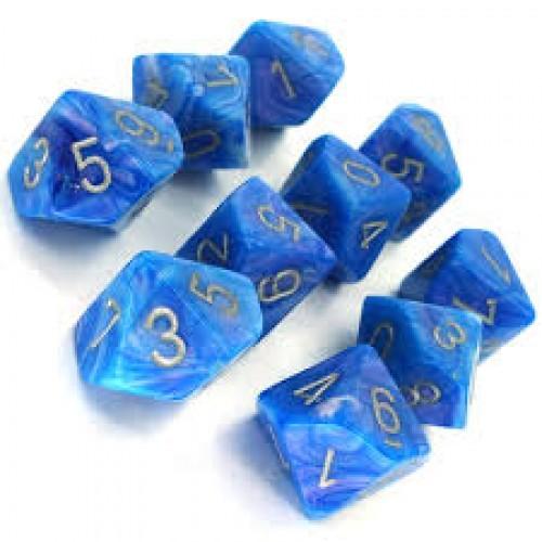 10 D10 Mother of Pearl Dice Blue with Silver - CHX27256 - Abyss Game Store