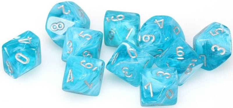 10 d10 Cirrus Dice Aqua with Silver - CHX27265 - Abyss Game Store