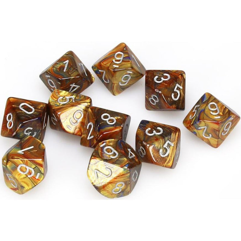 10 D10 Lustrous Dice Gold with Silver - CHX27293 - Abyss Game Store
