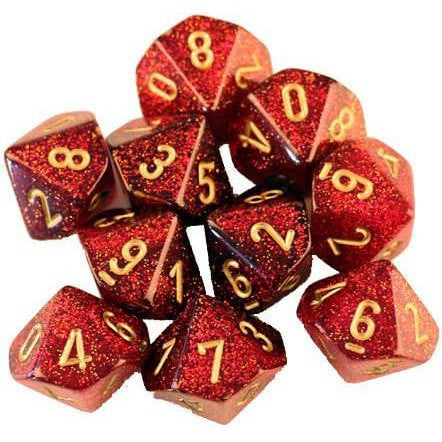 10 D10 Glitter Dice Ruby with Gold - CHX27304 - Abyss Game Store