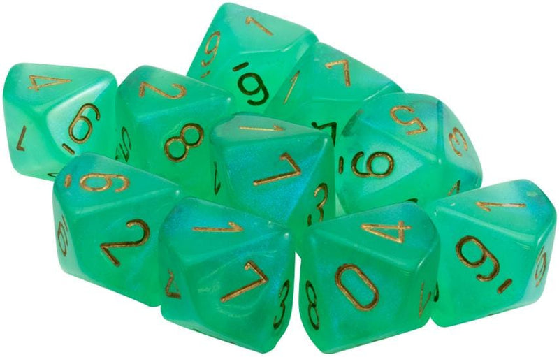 10 D10 Borealis Dice Luminary Light Green with Gold - CHX27375 - Abyss Game Store