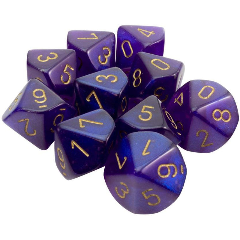 10 D10 Borealis Dice Luminary Royal Purple with Gold - CHX27387 - Abyss Game Store