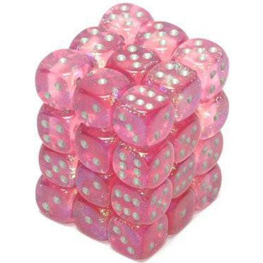 36 D6 Ghostly Glow 12mm Dice Pink / Silver - CHX27924