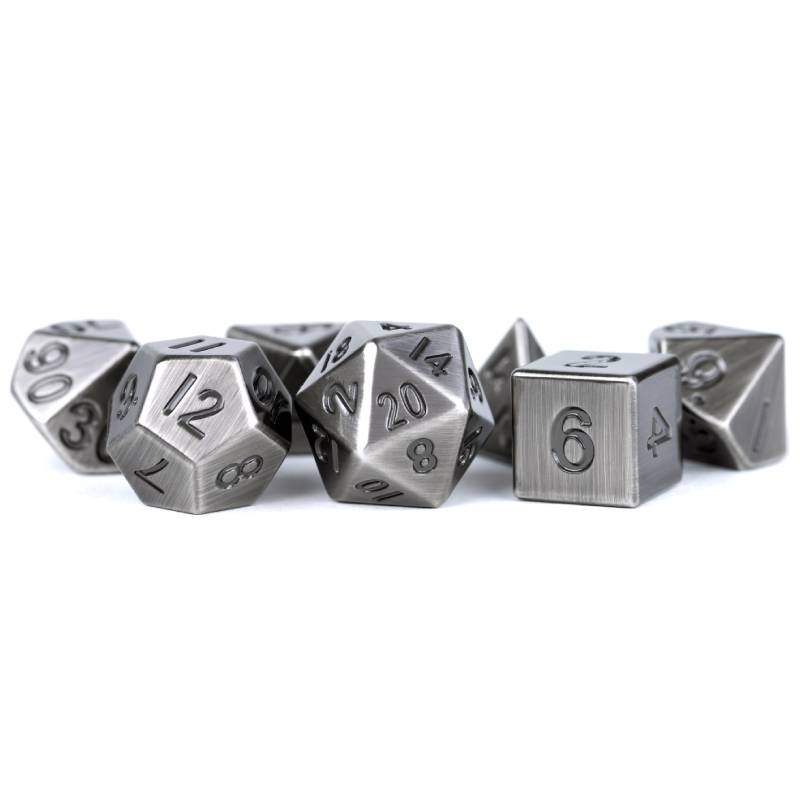 Antique Silver 16mm Polyhedral 7 Dice Set - MD006