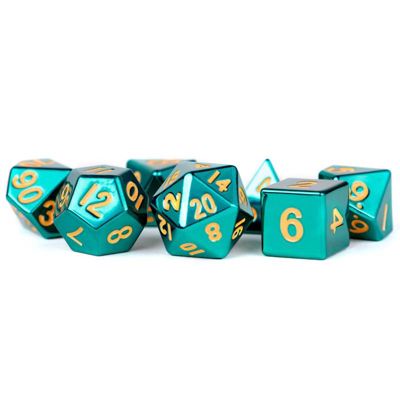 Turquoise with Gold Numbers 16mm Polyhedral 7 Dice Set - MD015