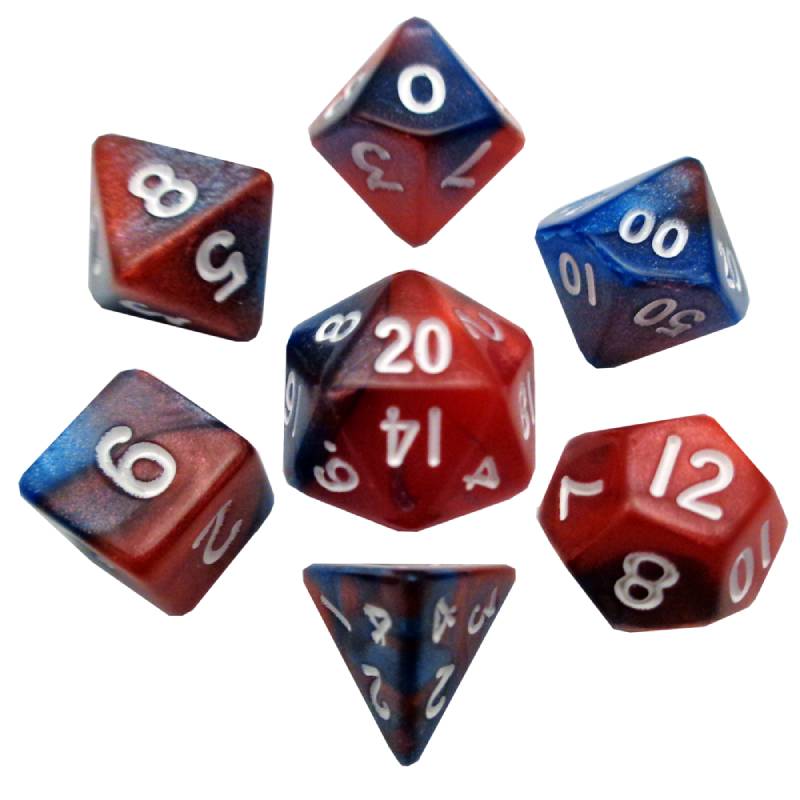 Red/Blue with White Numbers 10mm Mini Polyhedral 7 Dice Set - MD412