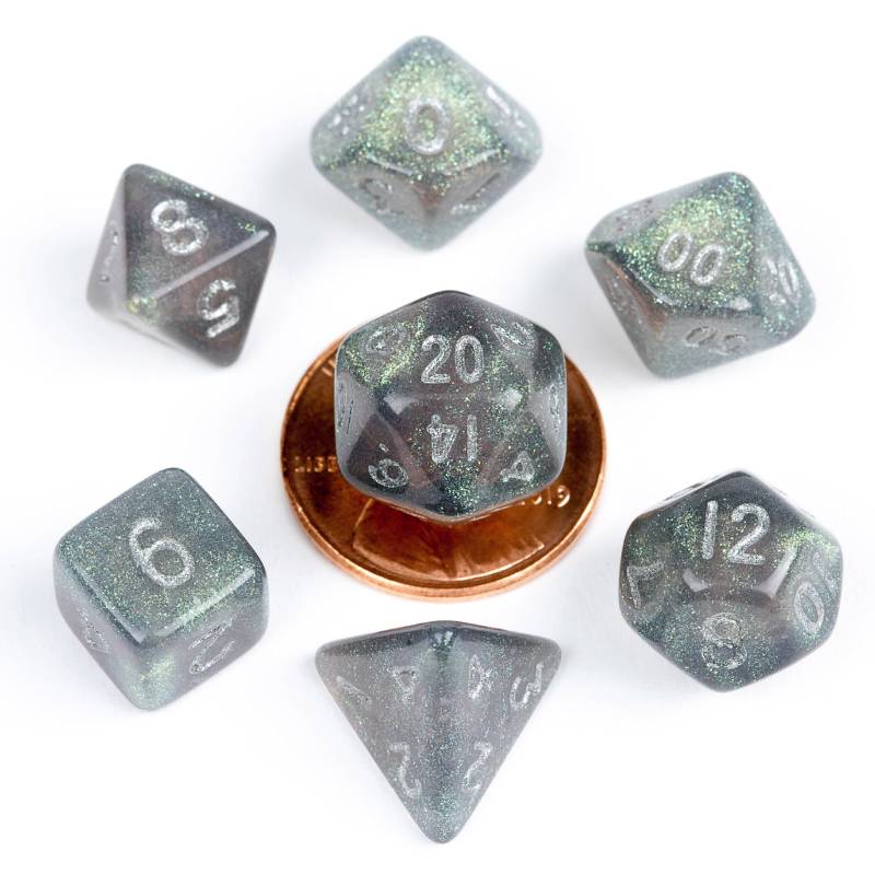 Stardust Gray w/ Silver Numbers 10mm Mini Polyhedral 7 Dice Set - MD4177