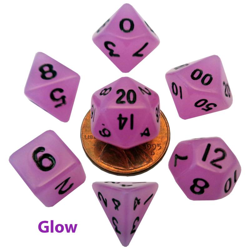 Glow in the Dark Purple 10mm Mini Polyhedral 7 Dice Set - MD4307