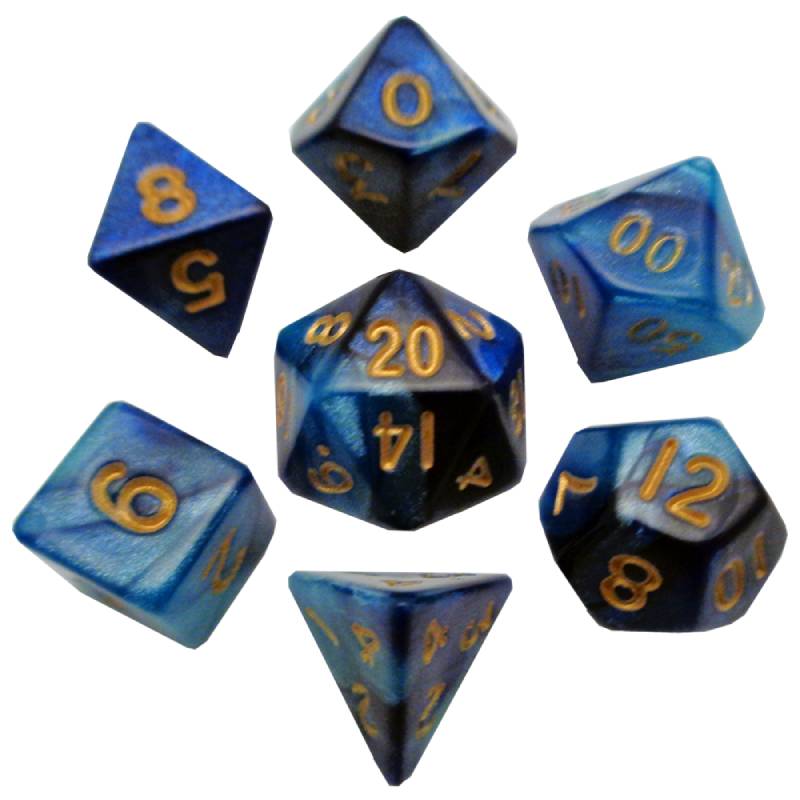 Blue/Light Blue with Gold Numbers 10mm Mini Polyhedral 7 Dice Set - MD422