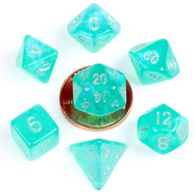 Stardust Turquoise 10mm Mini Polyhedral 7 Dice Set - MD4180