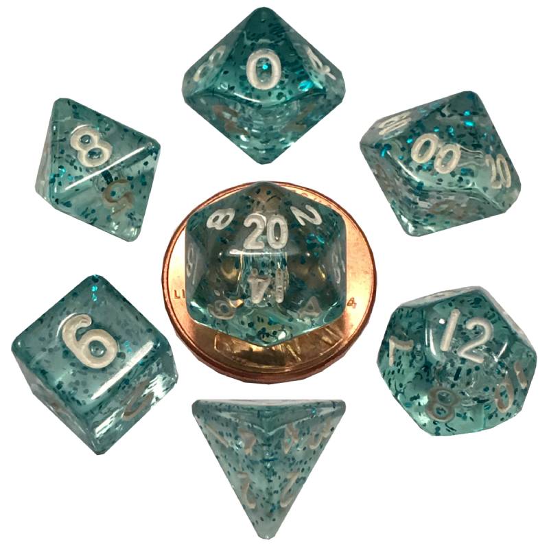 Ethereal Light Blue 10mm Mini Polyhedral 7 Dice Set - MD4212