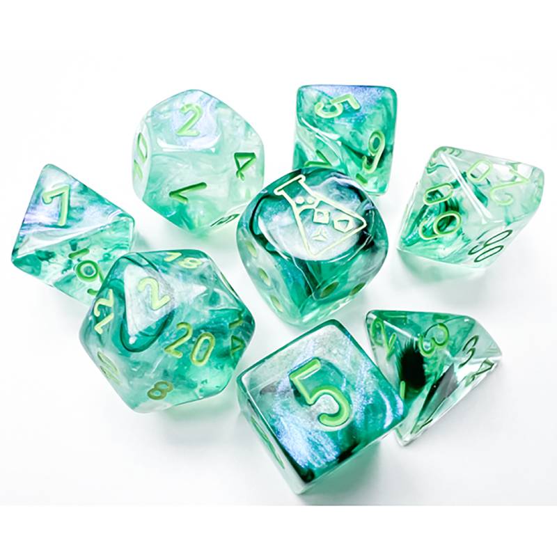 7 Polyhedral Dice Set Lab Dice - Borealis Kelp/Light Green - CHX30054