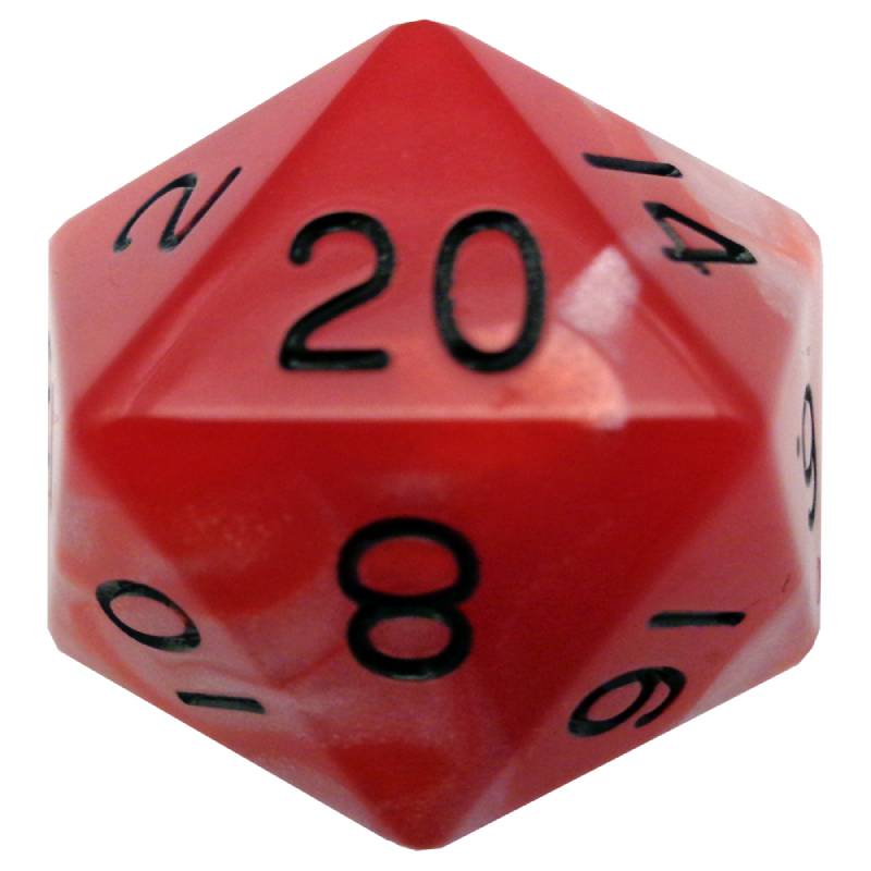 Red/White with Black Numbers 35mm Mega Acrylic d20 Dice - 11020