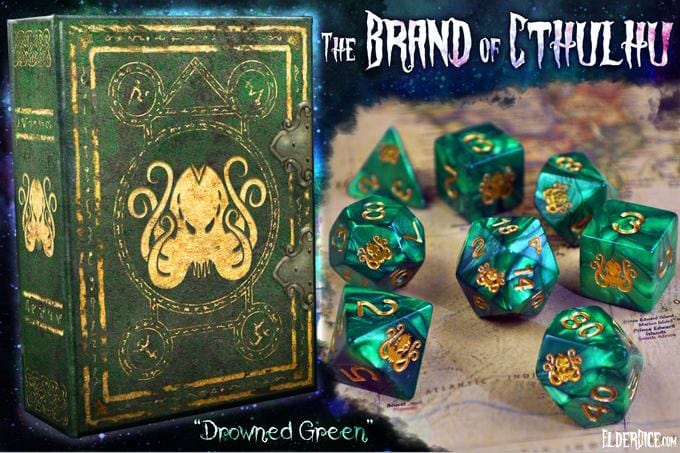 Elder Dice - 9 Polyhedral Dice Set The Brand of Cthulhu - Green