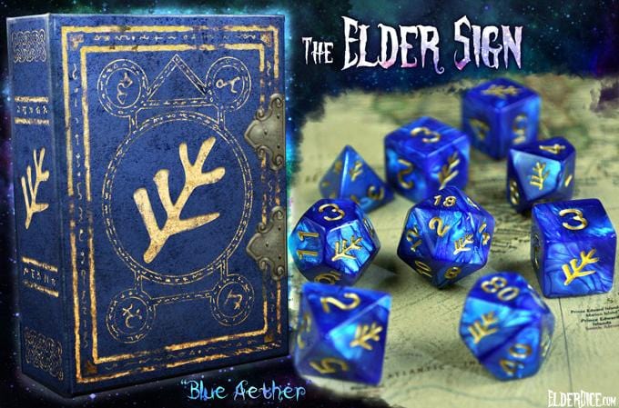 Elder Dice - 9 Polyhedral Set The Elder Sign - Blue Aether