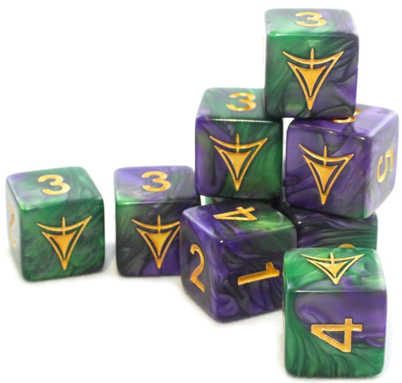 Elder Dice - 9 D6 The Yellow Sign - Masked Purple and Green (ED6-Y11)