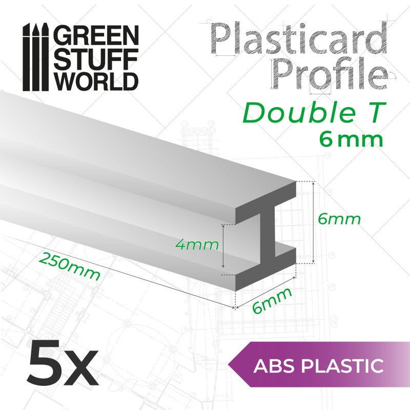 ABS Plasticard Profile H-Beam Columns 6mm x5 (9219)
