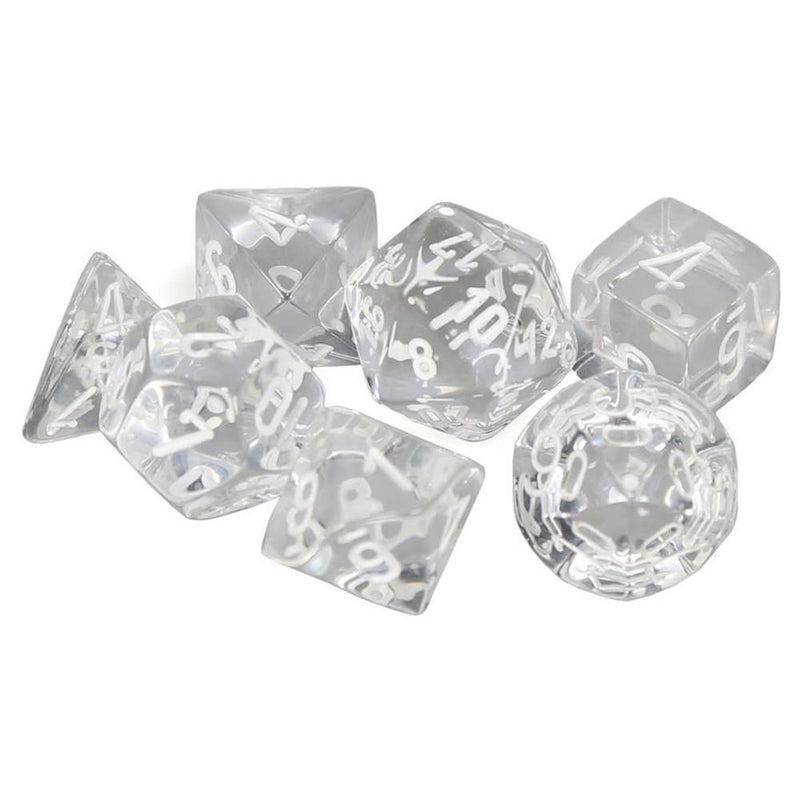 7 Polyhedral Dice Set Translucent Clear with White - CHX23071