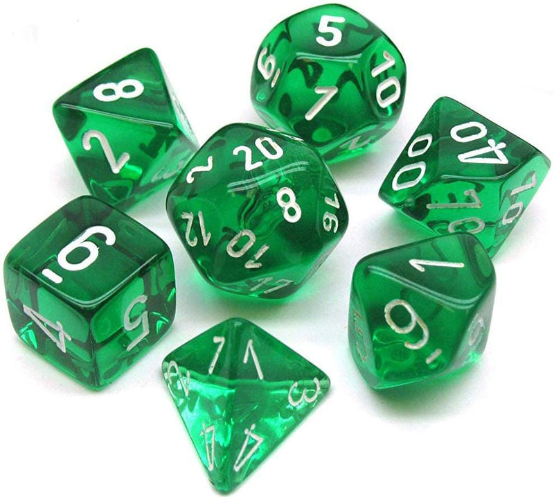 7 Polyhedral Dice Set Translucent Green with White - CHX23075