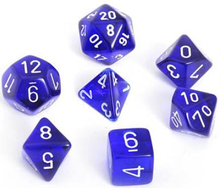 7 Polyhedral Dice Set Translucent Blue with White - CHX23076