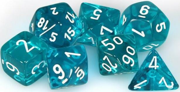 7 Polyhedral Dice Set Translucent Teal with White - CHX23085