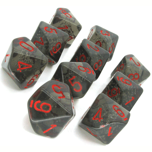 10 D10 Translucent Dice Smoke with red - CHX23218 - Abyss Game Store