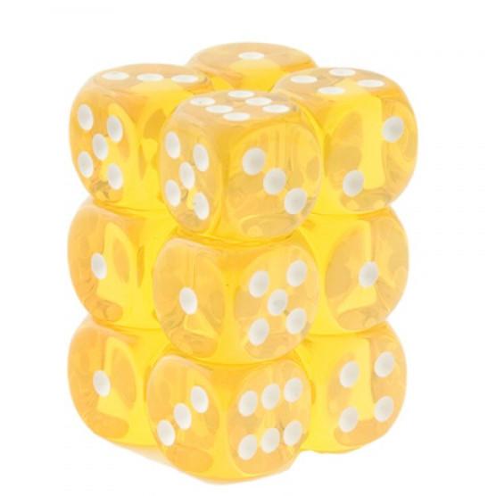 12 D6 Translucent 16mm Dice Yellow w/white - CHX23602 - Abyss Game Store