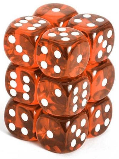 12 D6 Translucent 16mm Dice Orange w/white - CHX23603 - Abyss Game Store