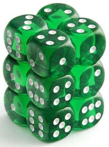 12 D6 Translucent 16mm Dice Green w/white - CHX23605 - Abyss Game Store